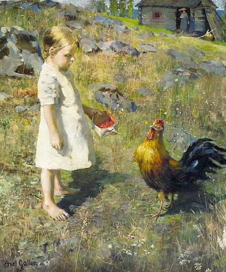 Akseli Gallen-Kallela 'The girl and the rooster' Norge oil painting art